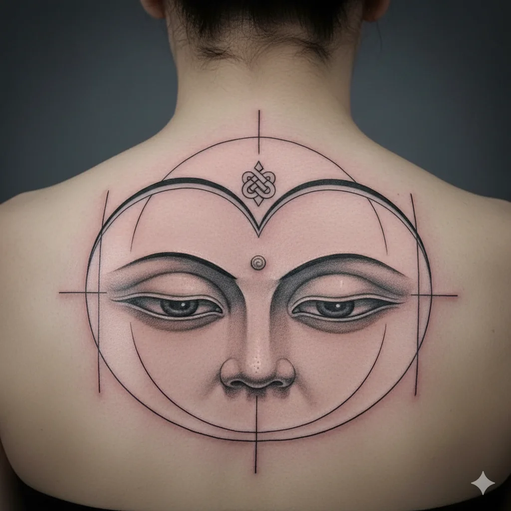symbolic Buddha eyes tattoo representing awareness and spiritual buddha tattoo ideas