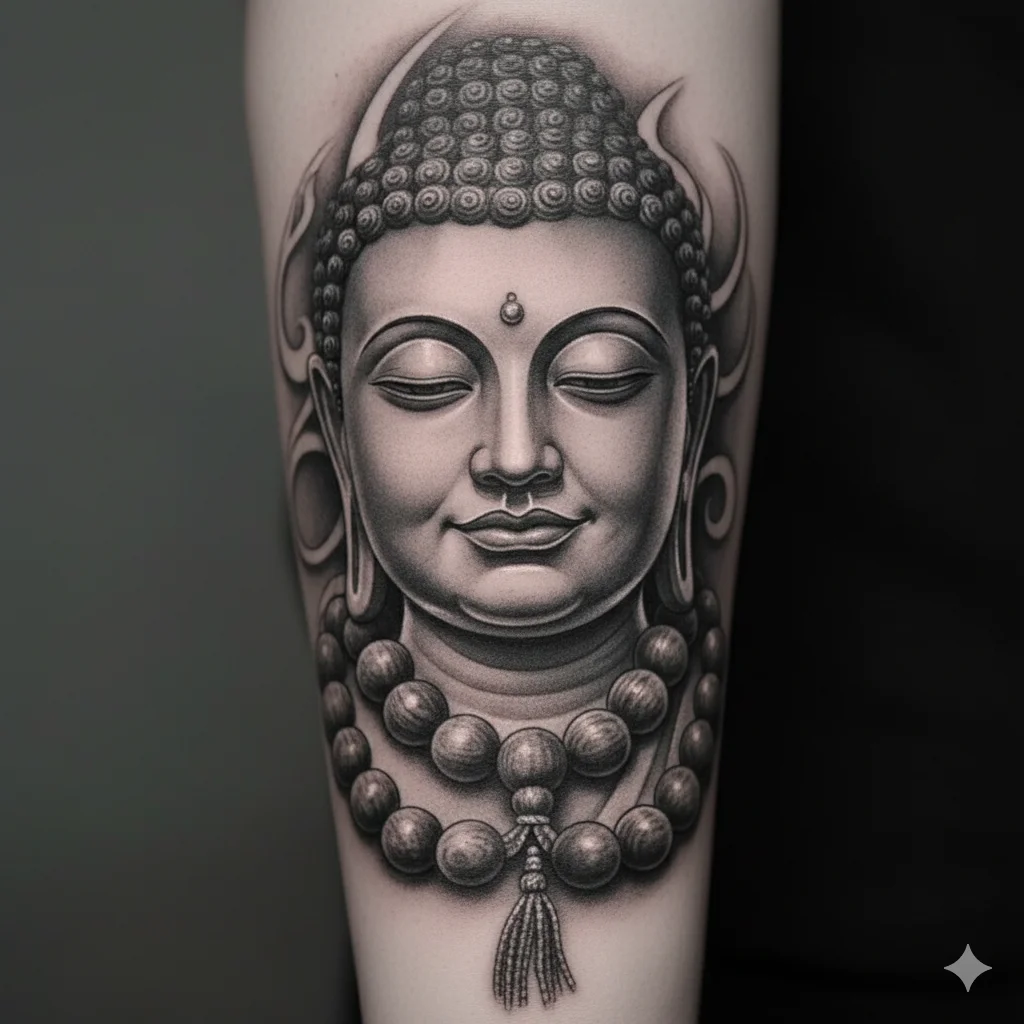 Buddha prayer beads tattoo showing devotional spiritual buddha tattoo ideas with detailed texture