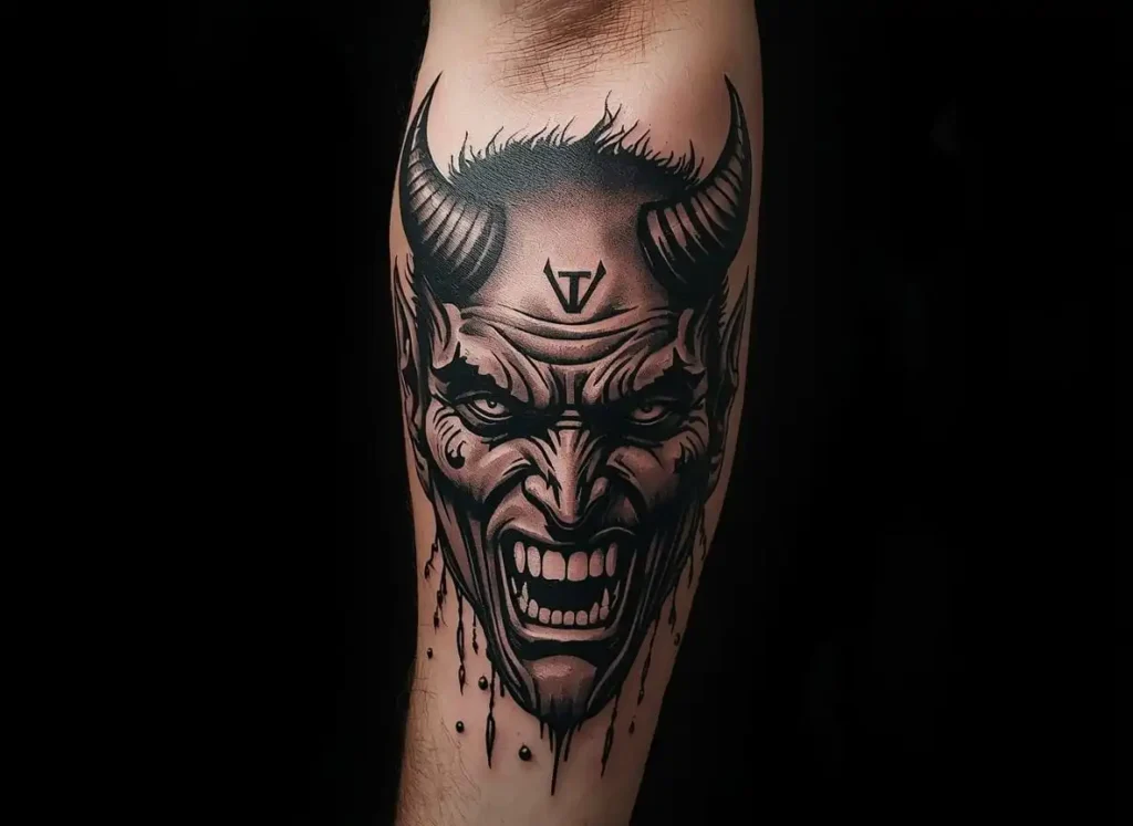 Japanese Oni demon face forearm tattoo for men