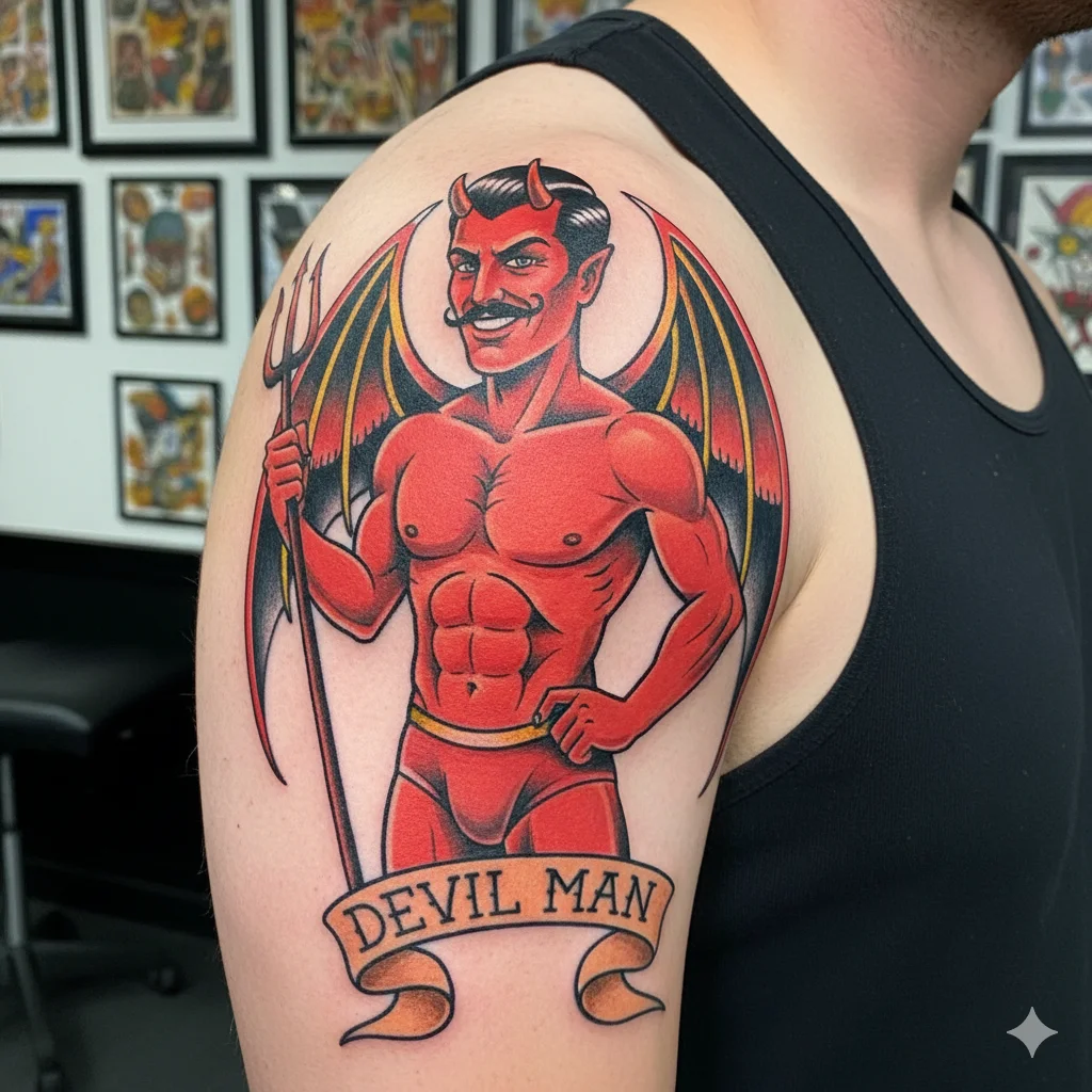 devil woman pin up tattoo men