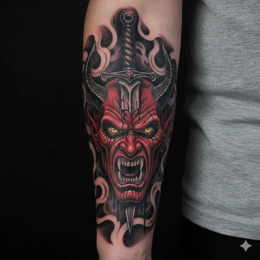 devil dagger forearm tattoo men