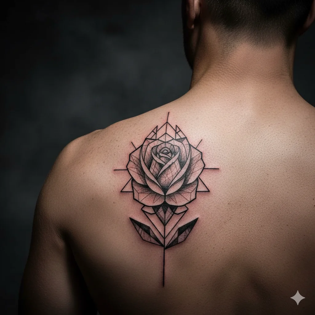 geometric rose tattoo for men forearm