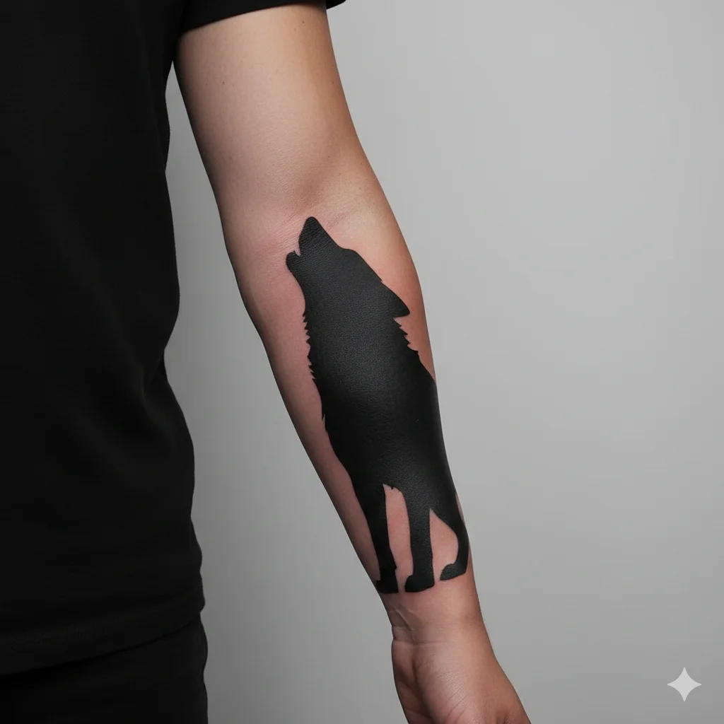 howling wolf silhouette forearm tattoo