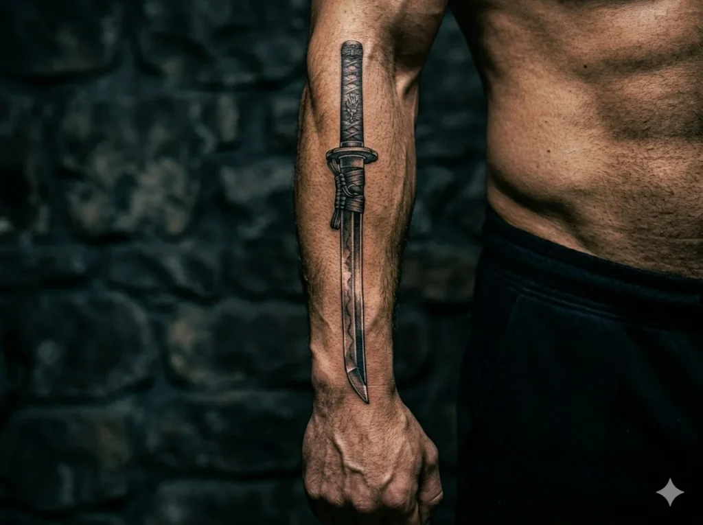 katana tattoo for men forearm design