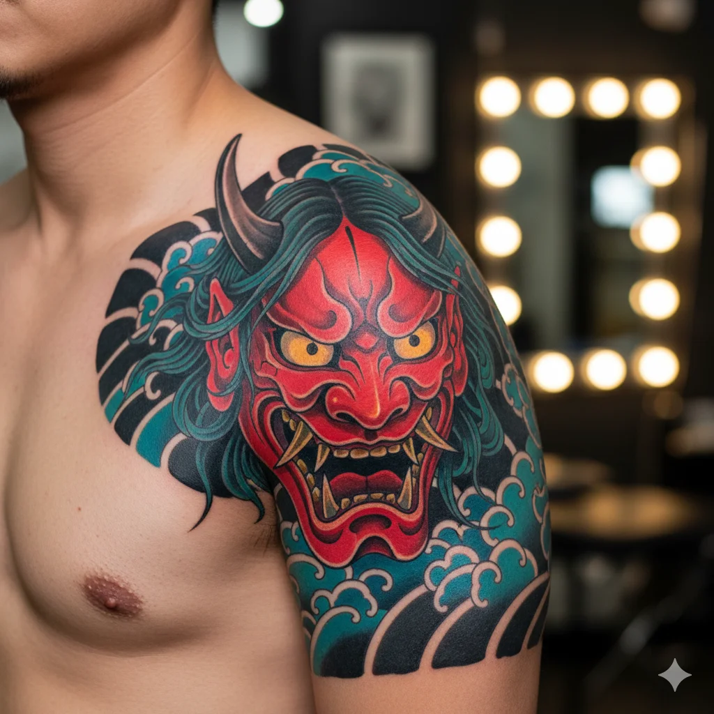 japanese oni demon tattoo for men shoulder