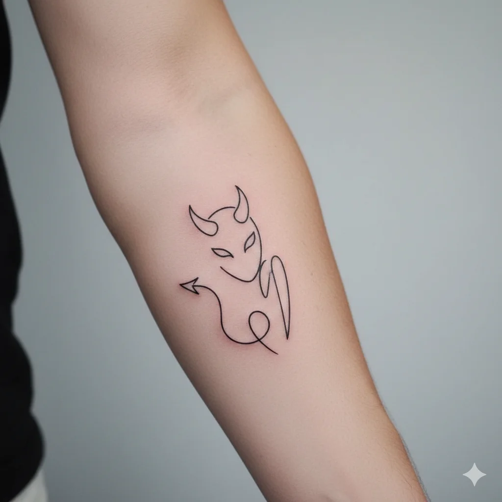 Minimal Line Devil Tattoo for Men