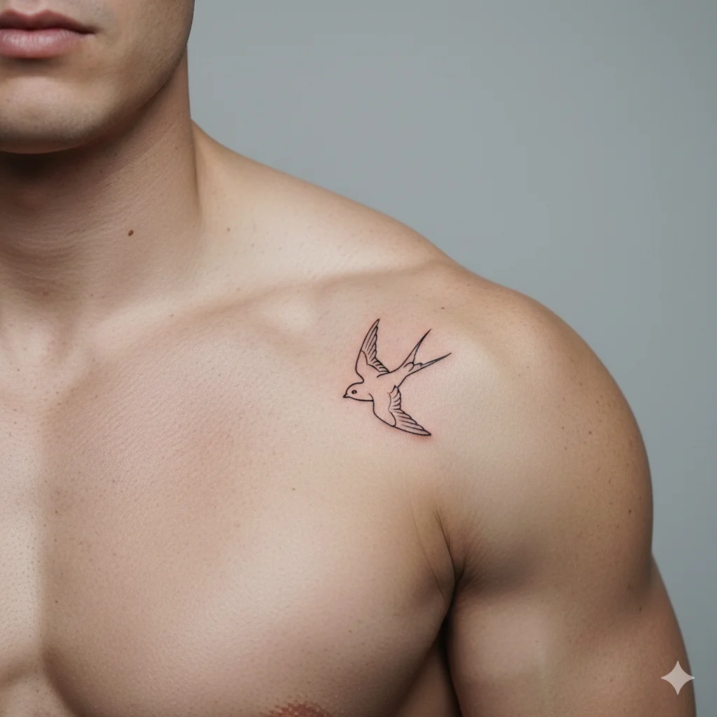 small swallow shoulder tattoo men