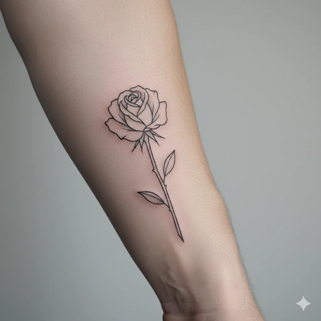 minimalist outline rose tattoo for men wrist