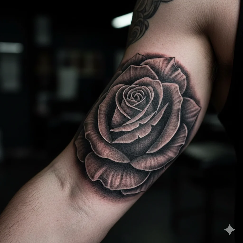 realistic black and grey rose tattoo for men on forearm Rose Tattoos for Men