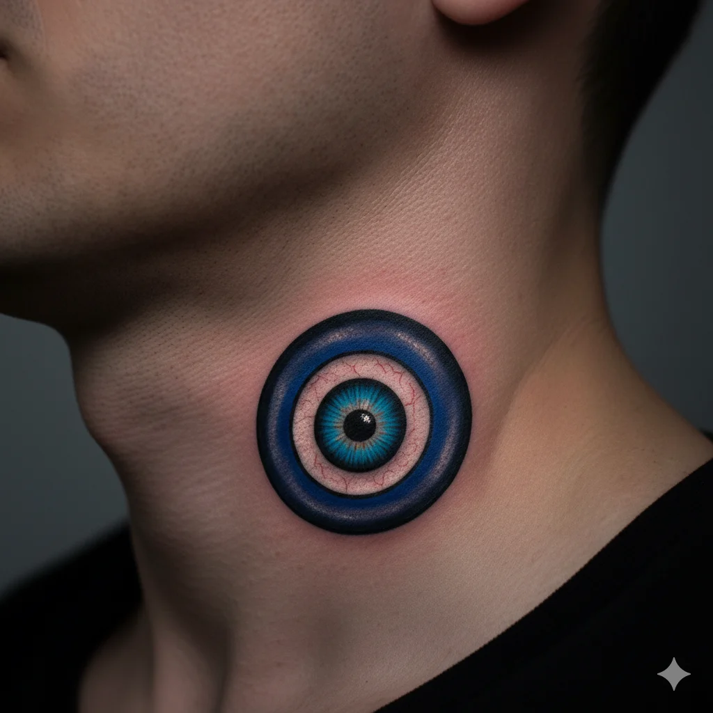 realistic evil eye neck tattoo for men detailed iris