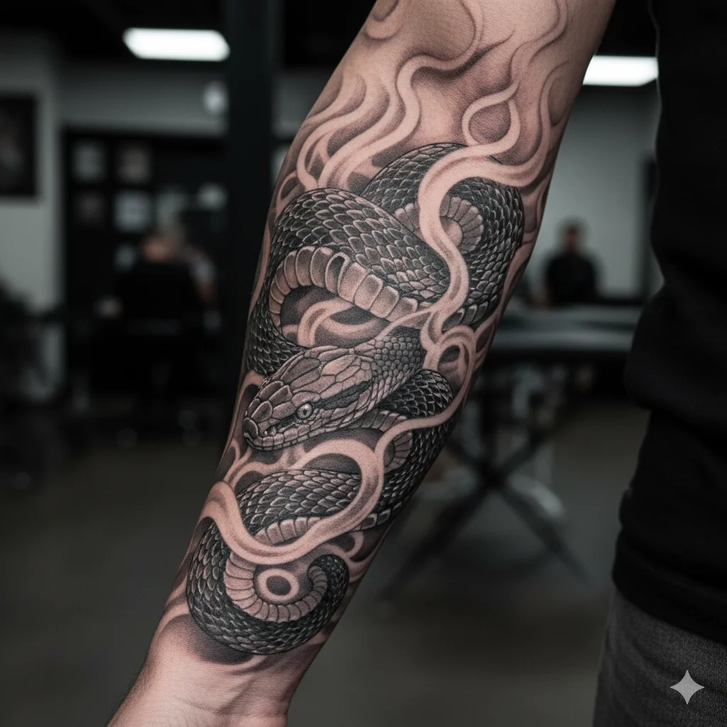 Snake smoke forearm tattoo