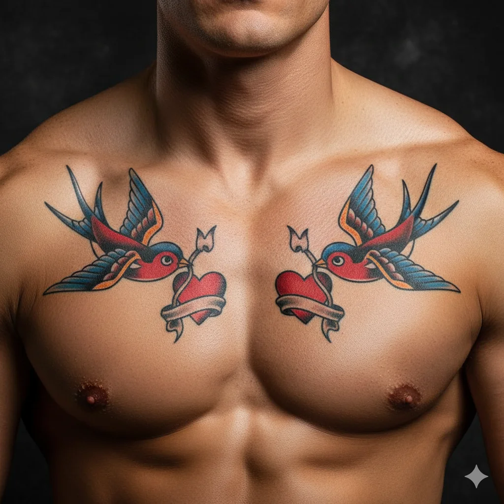 swallow pair shoulder tattoo men