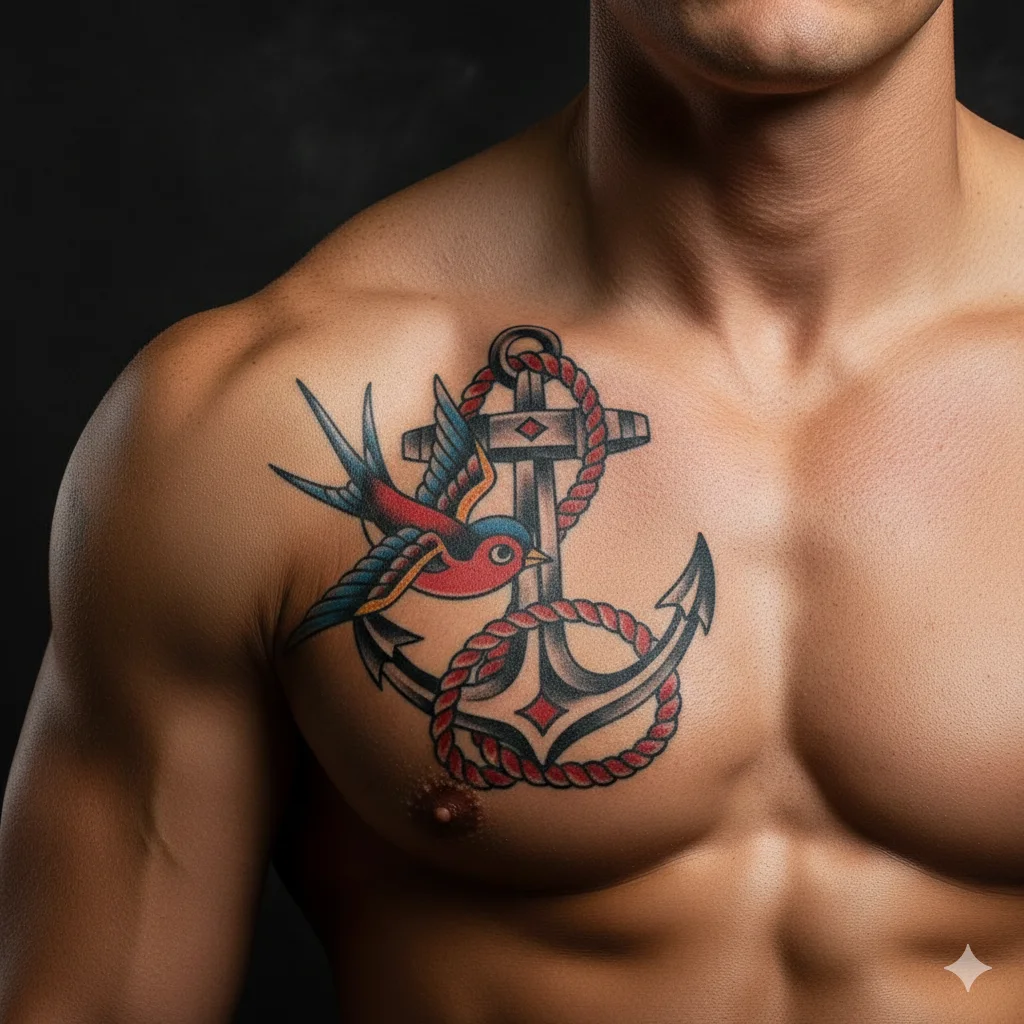 swallow anchor shoulder tattoo men