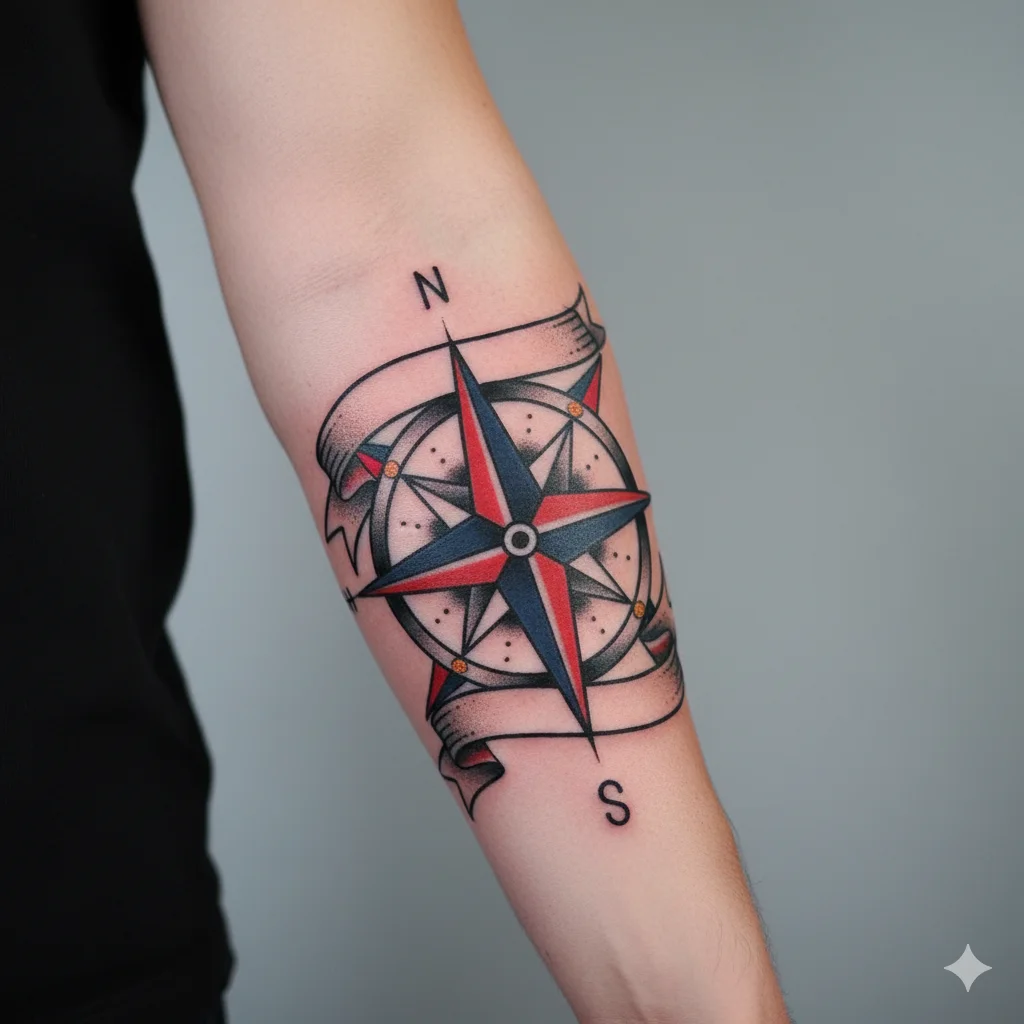 traditional compass tattoo for men old school style