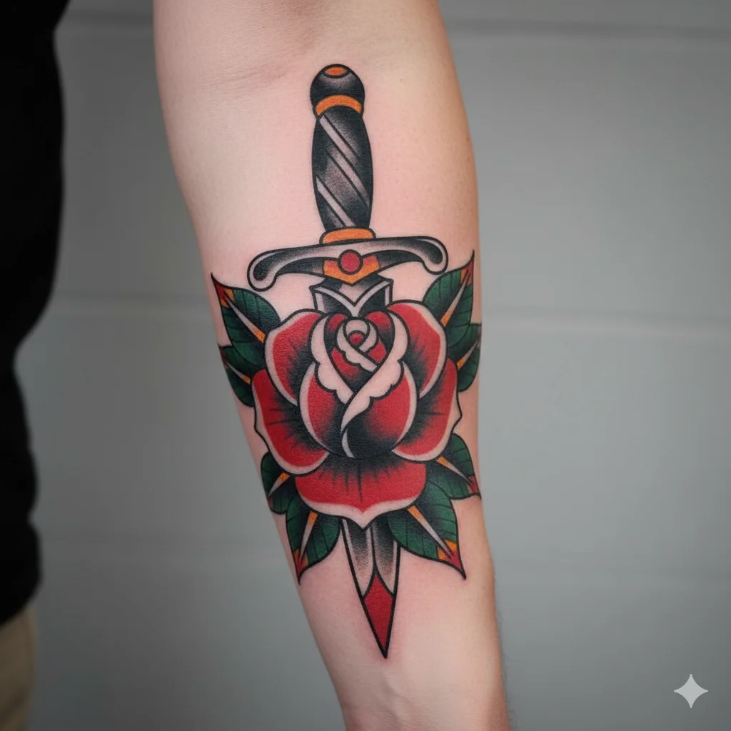 traditional dagger tattoo for men old school design