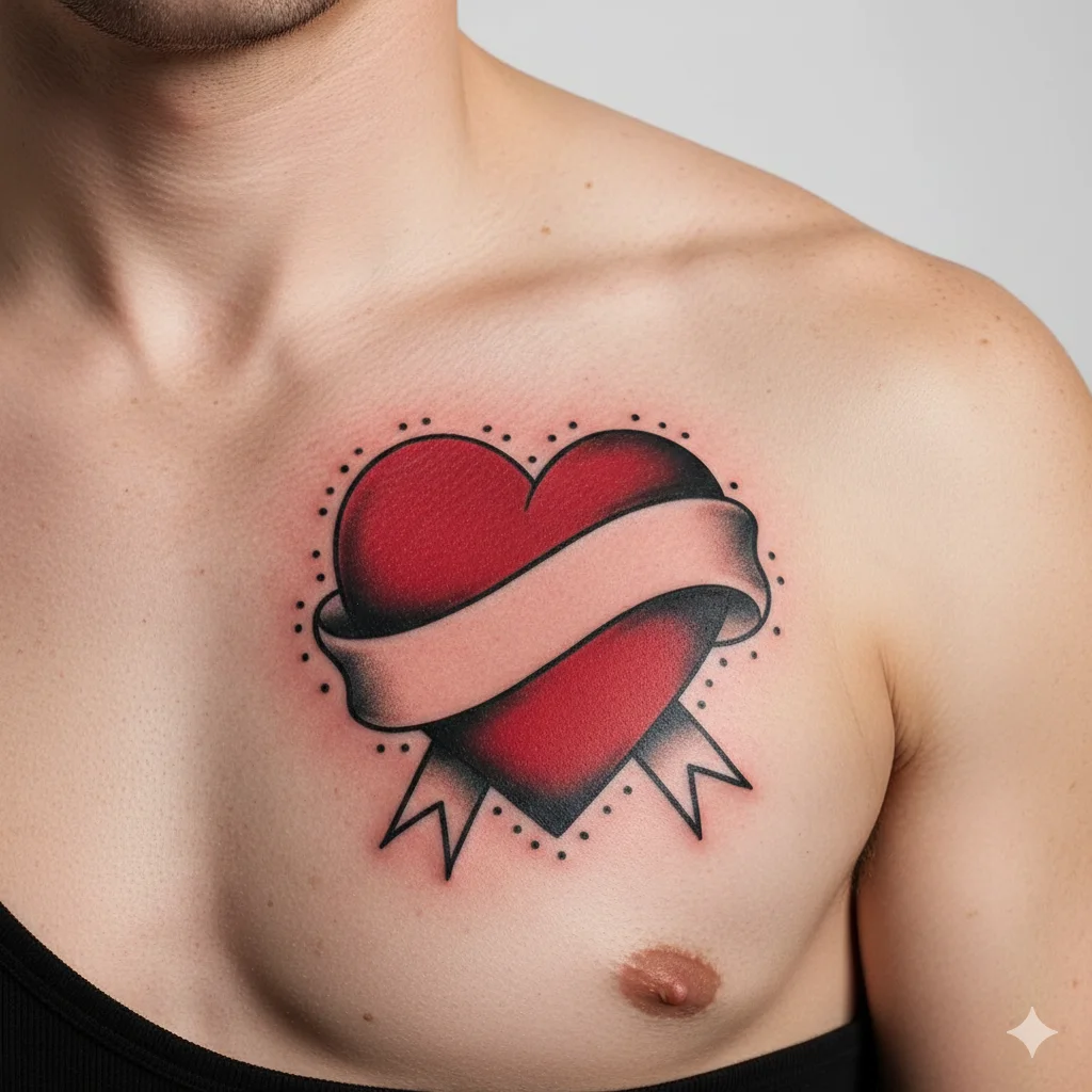 traditional heart tattoo for men old school design