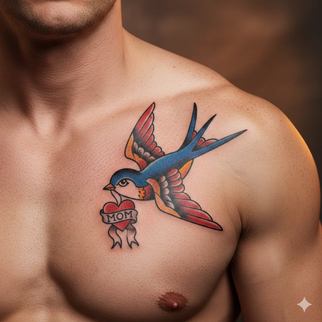 traditional  Swallow Tattoos on Shoulders for Men