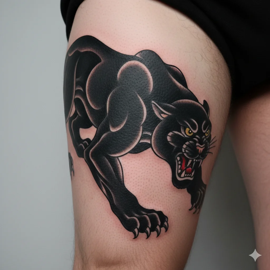 traditional panther tattoo for men old school black panther