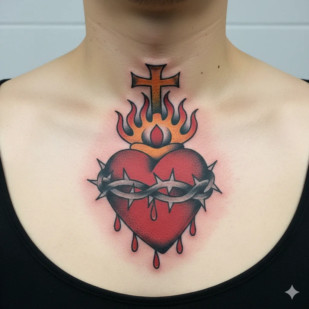 traditional sacred heart tattoo for men old school