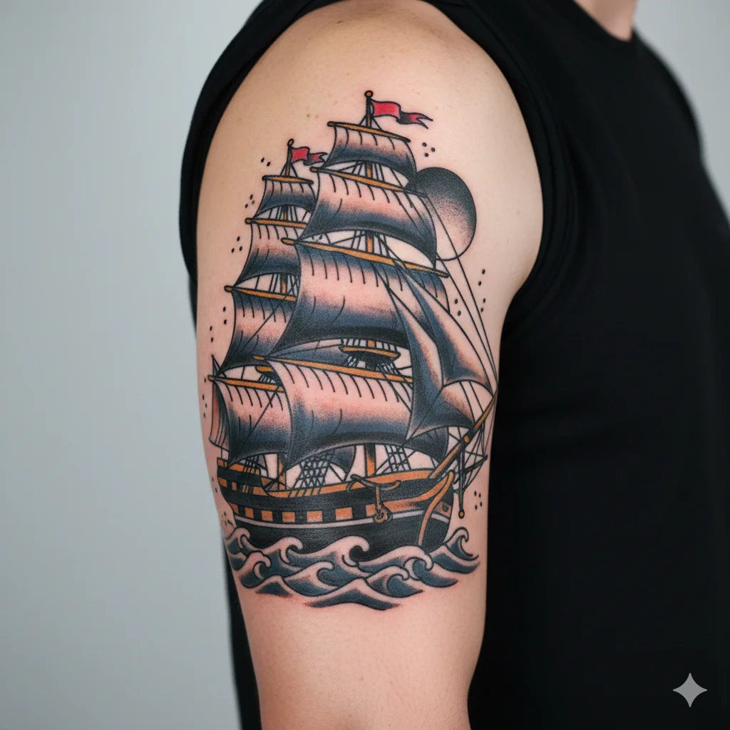 traditional ship tattoo for men old school sailor style