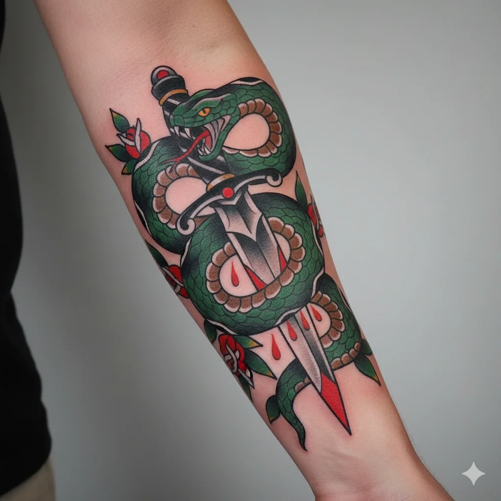 traditional snake tattoo for men old school design