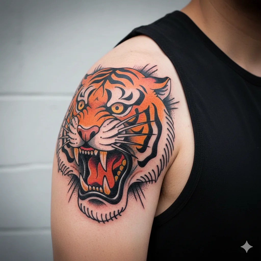 traditional tiger tattoo for men old school style