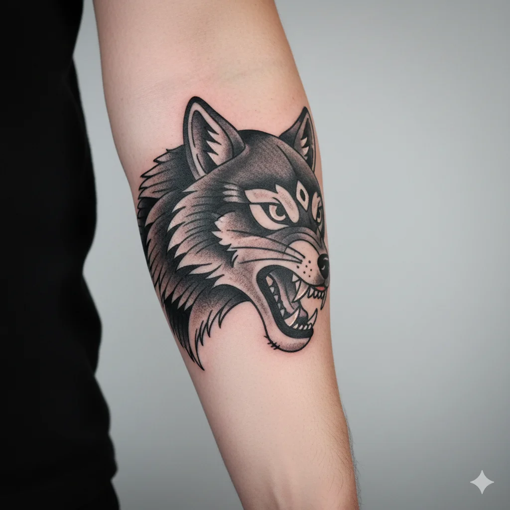 traditional wolf tattoo for men old school design