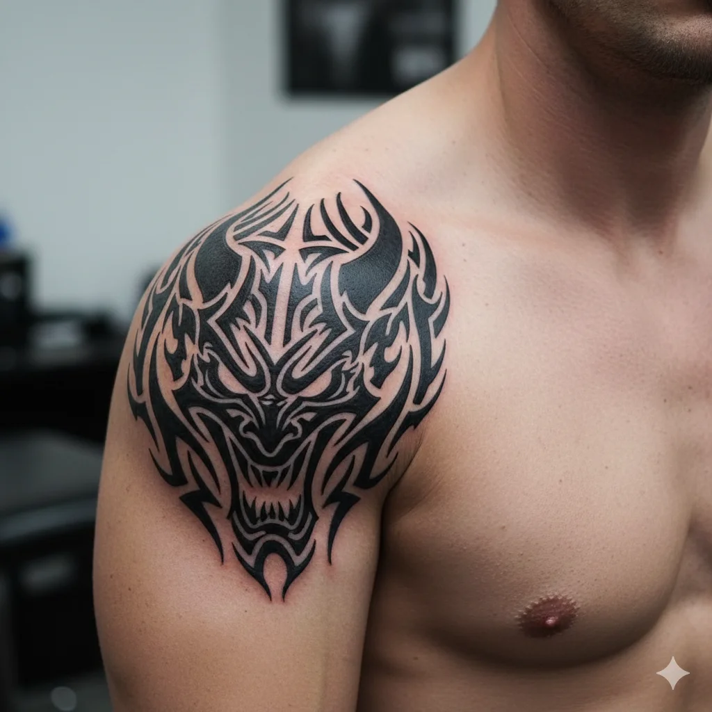 tribal devil tattoo for men shoulder