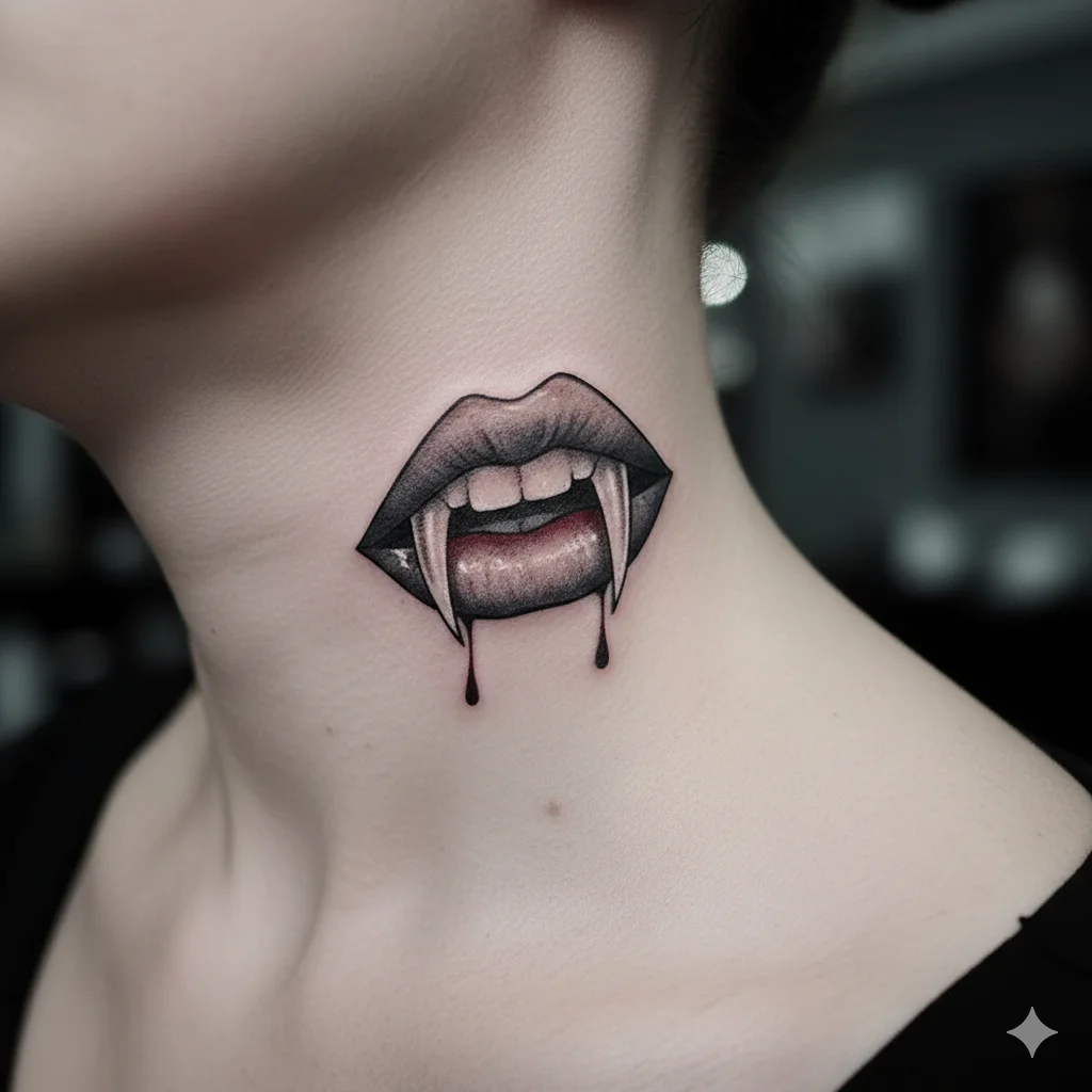 vampire fangs tattoo small minimal neck or wrist tattoo for men