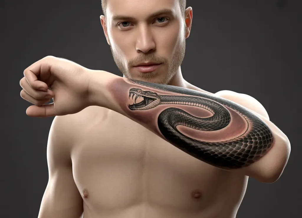 Viper strike forearm tattoo