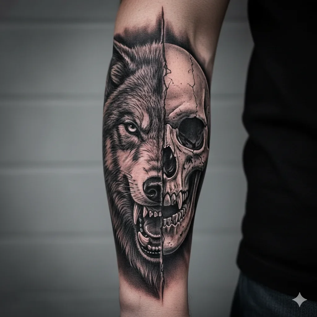 wolf skull forearm tattoo design