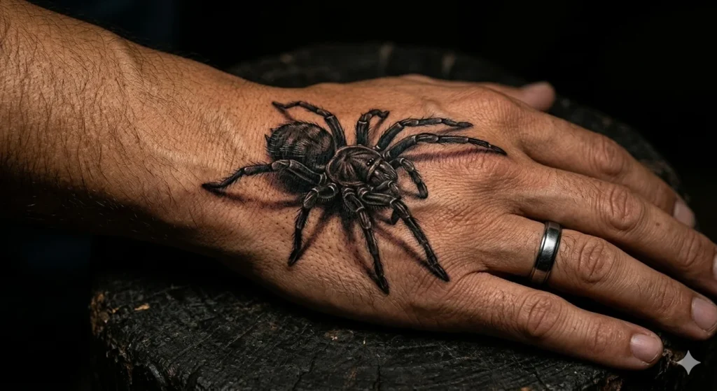 3D spider tattoo on hand