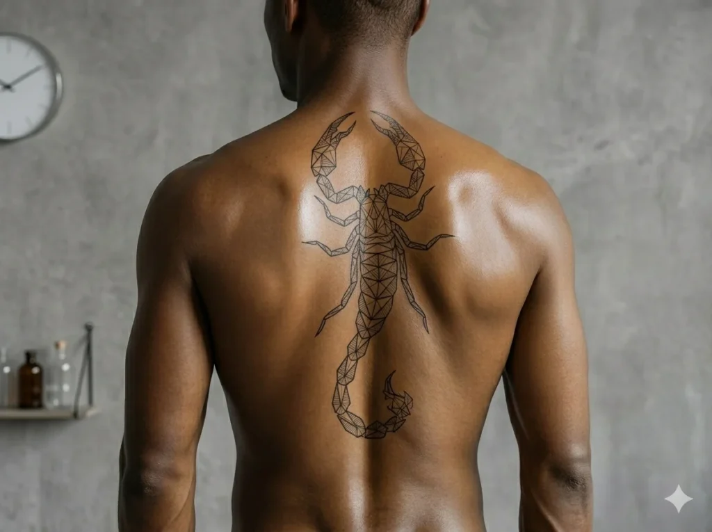 geometric scorpion tattoo design on spine
