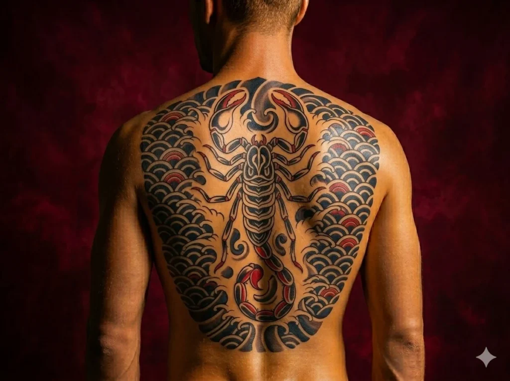 Japanese scorpion tattoo design on spine