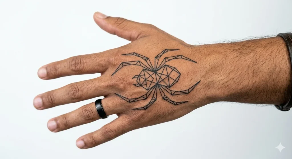 Geometric spider hand tattoo