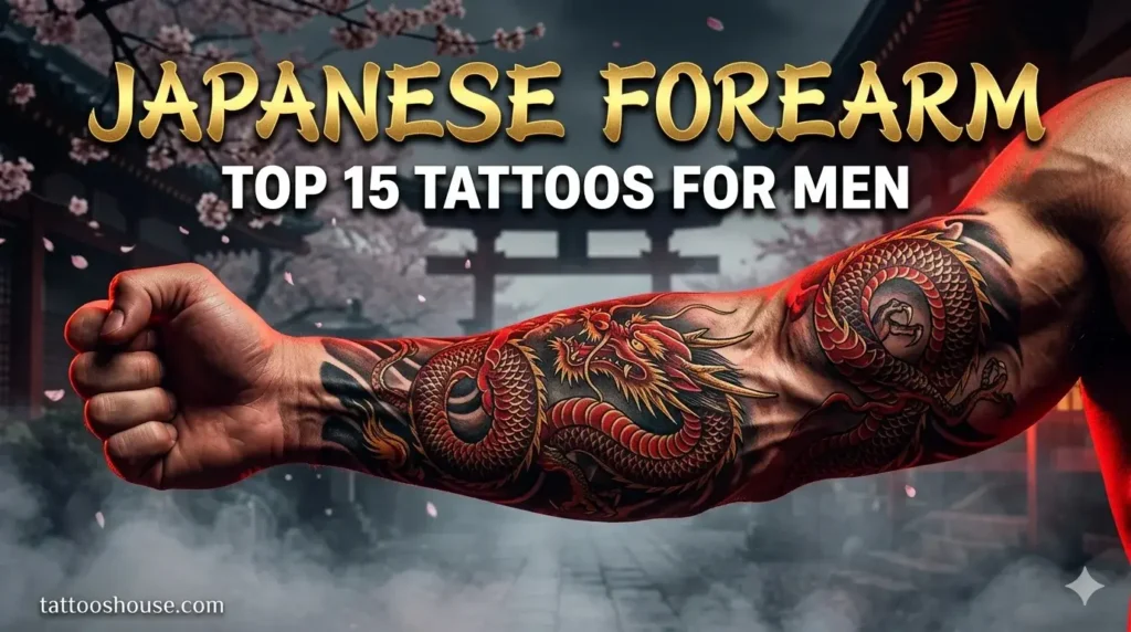 Top 15 Japanese tattoos for men on forearm – cinematic featured image with dragon tattoo and tattooshouse.com signature by tattooshouse.com