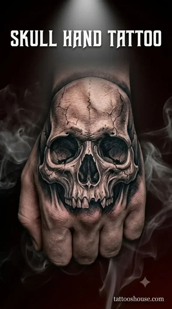 Skull hand tattoo for men with hyper-realistic shading on pale clenched fist by tattooshouse.com